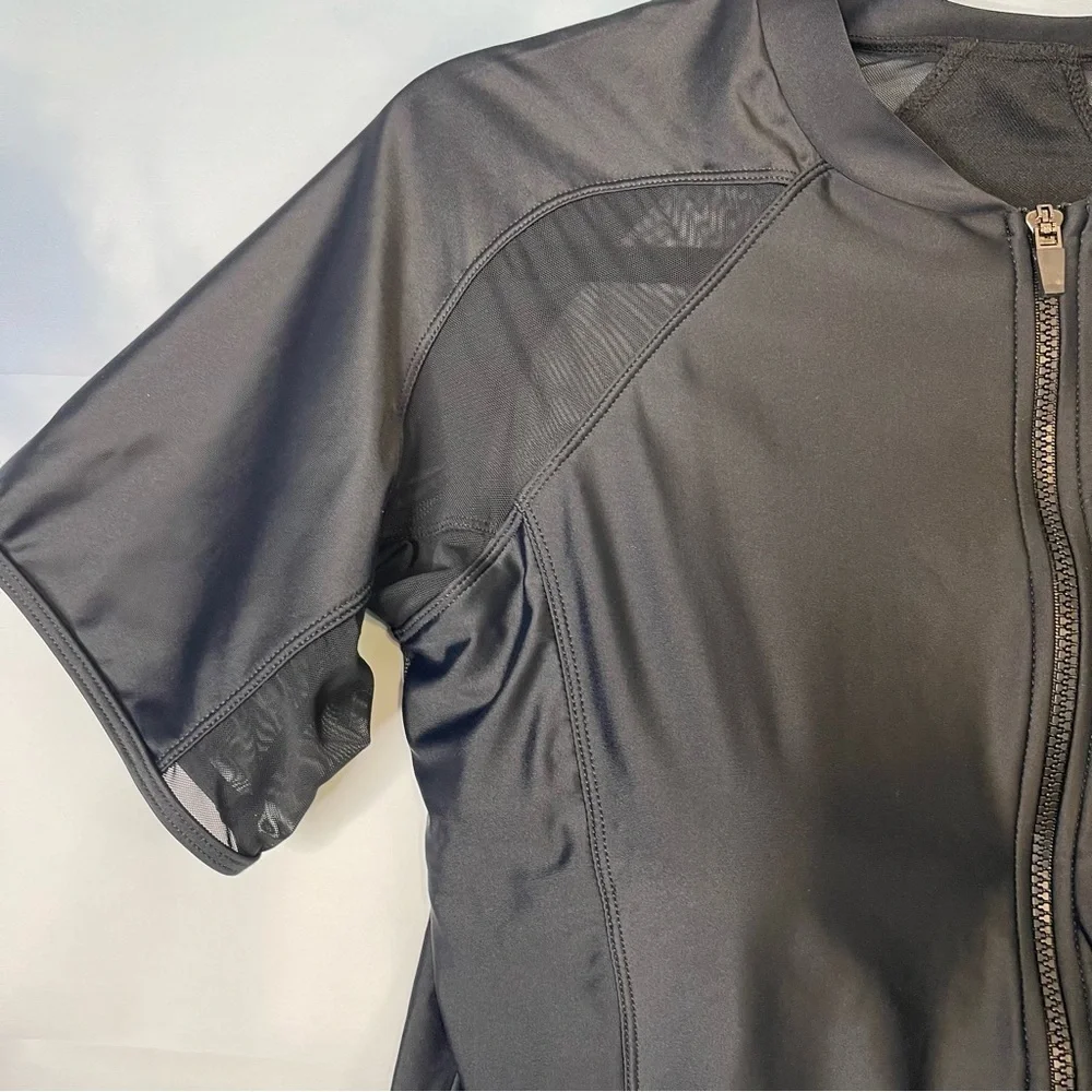 Two Piece Black Mesh Long Sleeve Zip Front Surf Rashguard Swimsuit  Black Large
